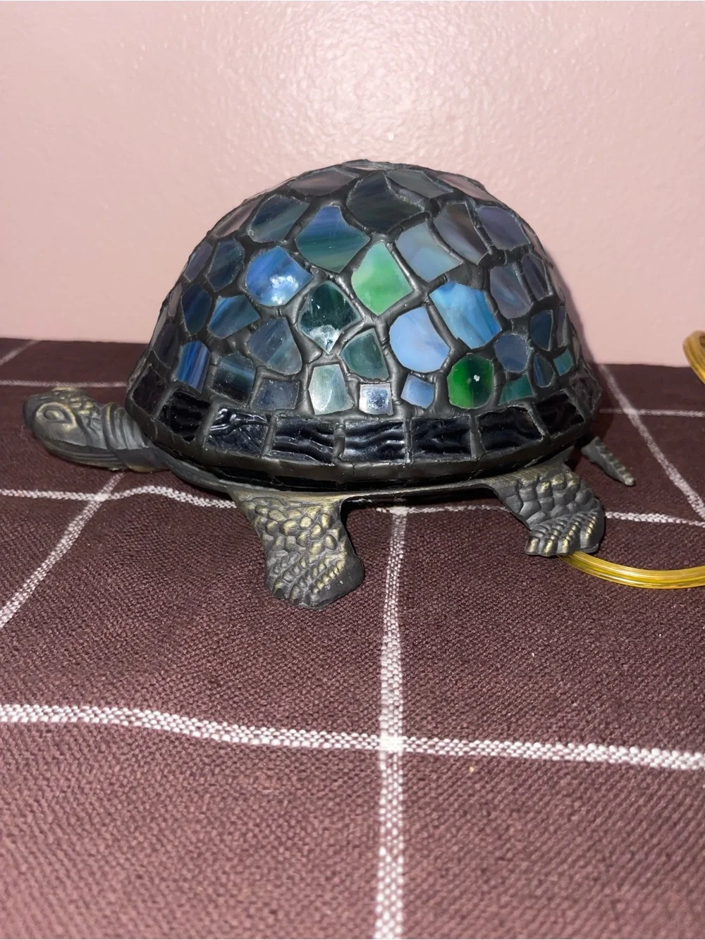 Tiffany Vintage BRONZE AND STAINED BLUE GLASS TURTLE LAMP 1999